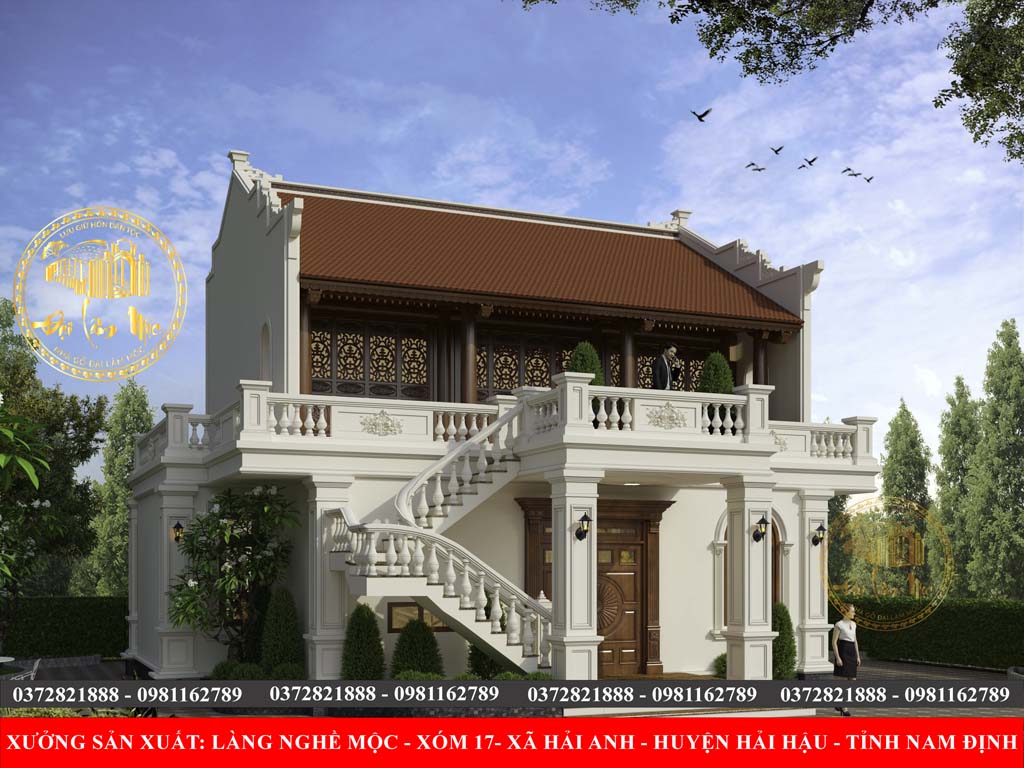 Nhà Gỗ 3 Gian Trên Tầng 2 Kết Hợp Tầng 1 Tân Cổ Điển: Sự Giao Thoa Đỉnh Cao Giữa Truyền Thống & Hiện Đại Nhà Gỗ 3 Gian Trên Tầng 2 Kết Hợp Tầng 1 Tân Cổ Điển: Sự Giao Thoa Đỉnh Cao Giữa Truyền Thống & Hiện Đại