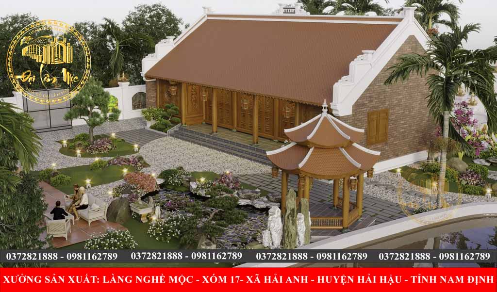 công trình nhà gỗ 5 gian – Khuôn viên sân vườn truyền thống kết hợp tiểu cảnh hiện đại công trình nhà gỗ 5 gian – Khuôn viên sân vườn truyền thống kết hợp tiểu cảnh hiện đại